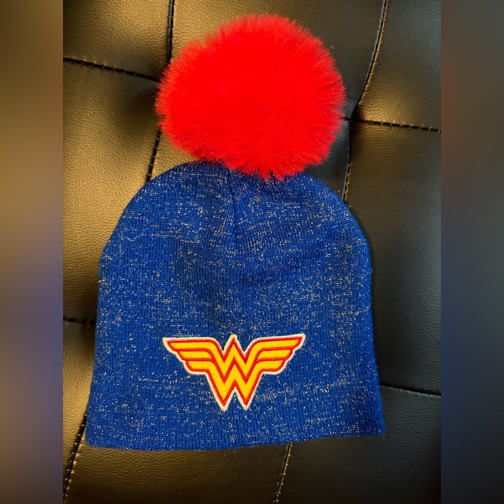 Wonder Woman Blue Beanie with Red Pom Pom